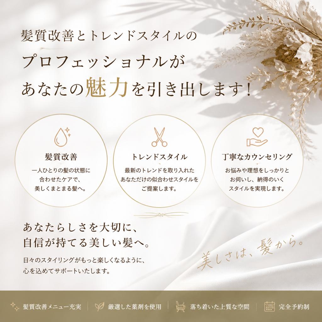 髪質改善とトレンドスタイルのプロフェッショナルがあなたの魅力を引き出します！