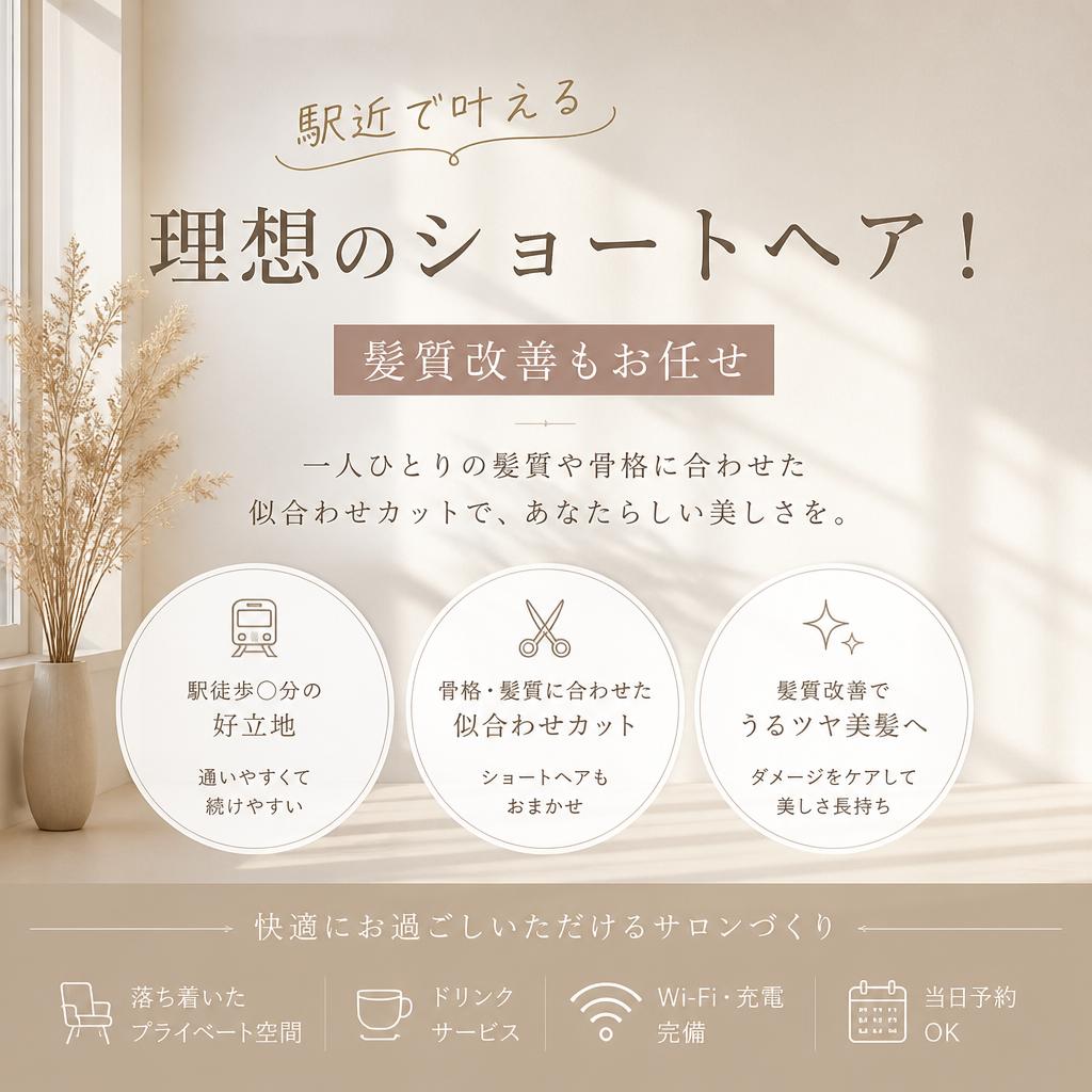 駅近で叶える理想のショートヘア！髪質改善もお任せ