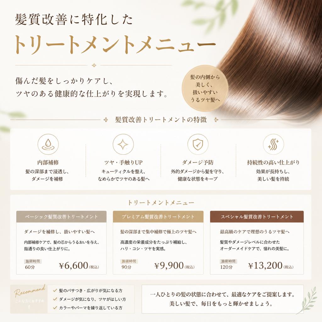 髪質改善メニューで健康的な髪へ