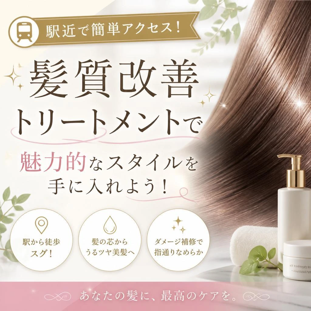 駅近で簡単アクセス！髪質改善トリートメントで魅力的なスタイルを手に入れよう！